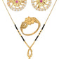 AanyaCentric Gold-Polished Jewelry Combo: Elegant Short Mangalsutra, Finger Ring, and American Diamond Earrings Set