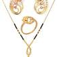 AanyaCentric Gold-Polished Jewelry Combo: Elegant Short Mangalsutra, Finger Ring, and American Diamond Earrings Set
