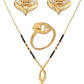 AanyaCentric Gold-Polished Jewelry Combo: Elegant Short Mangalsutra, Finger Ring, and American Diamond Earrings Set
