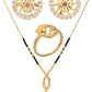 AanyaCentric Gold-Polished Jewelry Combo: Elegant Short Mangalsutra, Finger Ring, and American Diamond Earrings Set