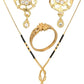 AanyaCentric Gold-Polished Jewelry Combo: Elegant Short Mangalsutra, Finger Ring, and American Diamond Earrings Set