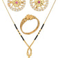 AanyaCentric Gold-Polished Jewelry Combo: Elegant Short Mangalsutra, Finger Ring, and American Diamond Earrings Set