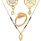 AanyaCentric Gold-Polished Jewelry Combo: Elegant Short Mangalsutra, Finger Ring, and American Diamond Earrings Set