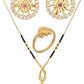 AanyaCentric Gold-Polished Jewelry Combo: Elegant Short Mangalsutra, Finger Ring, and American Diamond Earrings Set