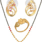 AanyaCentric Gold-Polished Jewelry Combo: Elegant Short Mangalsutra, Finger Ring, and American Diamond Earrings Set