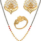 AanyaCentric Gold-Polished Jewelry Combo: Elegant Short Mangalsutra, Finger Ring, and American Diamond Earrings Set
