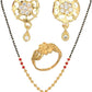 AanyaCentric Gold-Polished Jewelry Combo: Elegant Short Mangalsutra, Finger Ring, and American Diamond Earrings Set