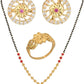 AanyaCentric Gold-Polished Jewelry Combo: Elegant Short Mangalsutra, Finger Ring, and American Diamond Earrings Set