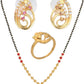 AanyaCentric Gold-Polished Jewelry Combo: Elegant Short Mangalsutra, Finger Ring, and American Diamond Earrings Set