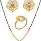 AanyaCentric Gold-Polished Jewelry Combo: Elegant Short Mangalsutra, Finger Ring, and American Diamond Earrings Set