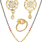 AanyaCentric Gold-Polished Jewelry Combo: Elegant Short Mangalsutra, Finger Ring, and American Diamond Earrings Set