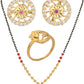 AanyaCentric Gold-Polished Jewelry Combo: Elegant Short Mangalsutra, Finger Ring, and American Diamond Earrings Set