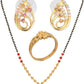 AanyaCentric Gold-Polished Jewelry Combo: Elegant Short Mangalsutra, Finger Ring, and American Diamond Earrings Set