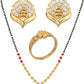 AanyaCentric Gold-Polished Jewelry Combo: Elegant Short Mangalsutra, Finger Ring, and American Diamond Earrings Set