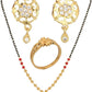 AanyaCentric Gold-Polished Jewelry Combo: Elegant Short Mangalsutra, Finger Ring, and American Diamond Earrings Set