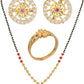 AanyaCentric Gold-Polished Jewelry Combo: Elegant Short Mangalsutra, Finger Ring, and American Diamond Earrings Set