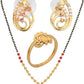AanyaCentric Gold-Polished Jewelry Combo: Elegant Short Mangalsutra, Finger Ring, and American Diamond Earrings Set