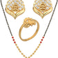 AanyaCentric Gold-Polished Jewelry Combo: Elegant Short Mangalsutra, Finger Ring, and American Diamond Earrings Set
