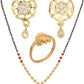 AanyaCentric Gold-Polished Jewelry Combo: Elegant Short Mangalsutra, Finger Ring, and American Diamond Earrings Set
