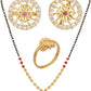 AanyaCentric Gold-Polished Jewelry Combo: Elegant Short Mangalsutra, Finger Ring, and American Diamond Earrings Set