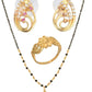 AanyaCentric Gold-Polished Jewelry Combo: Elegant Short Mangalsutra, Finger Ring, and American Diamond Earrings Set
