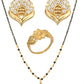 AanyaCentric Gold-Polished Jewelry Combo: Elegant Short Mangalsutra, Finger Ring, and American Diamond Earrings Set