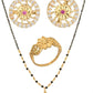 AanyaCentric Gold-Polished Jewelry Combo: Elegant Short Mangalsutra, Finger Ring, and American Diamond Earrings Set