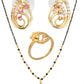AanyaCentric Gold-Polished Jewelry Combo: Elegant Short Mangalsutra, Finger Ring, and American Diamond Earrings Set