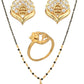 AanyaCentric Gold-Polished Jewelry Combo: Elegant Short Mangalsutra, Finger Ring, and American Diamond Earrings Set