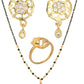 AanyaCentric Gold-Polished Jewelry Combo: Elegant Short Mangalsutra, Finger Ring, and American Diamond Earrings Set