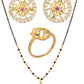 AanyaCentric Gold-Polished Jewelry Combo: Elegant Short Mangalsutra, Finger Ring, and American Diamond Earrings Set