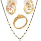 AanyaCentric Gold-Polished Jewelry Combo: Elegant Short Mangalsutra, Finger Ring, and American Diamond Earrings Set