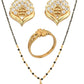 AanyaCentric Gold-Polished Jewelry Combo: Elegant Short Mangalsutra, Finger Ring, and American Diamond Earrings Set