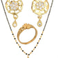 AanyaCentric Gold-Polished Jewelry Combo: Elegant Short Mangalsutra, Finger Ring, and American Diamond Earrings Set