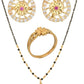 AanyaCentric Gold-Polished Jewelry Combo: Elegant Short Mangalsutra, Finger Ring, and American Diamond Earrings Set