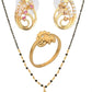 AanyaCentric Gold-Polished Jewelry Combo: Elegant Short Mangalsutra, Finger Ring, and American Diamond Earrings Set