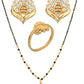 AanyaCentric Gold-Polished Jewelry Combo: Elegant Short Mangalsutra, Finger Ring, and American Diamond Earrings Set