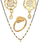 AanyaCentric Gold-Polished Jewelry Combo: Elegant Short Mangalsutra, Finger Ring, and American Diamond Earrings Set