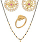 AanyaCentric Gold-Polished Jewelry Combo: Elegant Short Mangalsutra, Finger Ring, and American Diamond Earrings Set