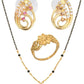AanyaCentric Gold-Polished Jewelry Combo: Elegant Short Mangalsutra, Finger Ring, and American Diamond Earrings Set
