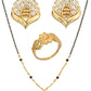 AanyaCentric Gold-Polished Jewelry Combo: Elegant Short Mangalsutra, Finger Ring, and American Diamond Earrings Set