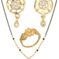 AanyaCentric Gold-Polished Jewelry Combo: Elegant Short Mangalsutra, Finger Ring, and American Diamond Earrings Set
