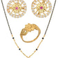AanyaCentric Gold-Polished Jewelry Combo: Elegant Short Mangalsutra, Finger Ring, and American Diamond Earrings Set