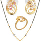 AanyaCentric Gold-Polished Jewelry Combo: Elegant Short Mangalsutra, Finger Ring, and American Diamond Earrings Set