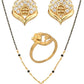 AanyaCentric Gold-Polished Jewelry Combo: Elegant Short Mangalsutra, Finger Ring, and American Diamond Earrings Set