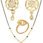 AanyaCentric Gold-Polished Jewelry Combo: Elegant Short Mangalsutra, Finger Ring, and American Diamond Earrings Set