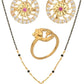 AanyaCentric Gold-Polished Jewelry Combo: Elegant Short Mangalsutra, Finger Ring, and American Diamond Earrings Set