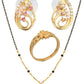 AanyaCentric Gold-Polished Jewelry Combo: Elegant Short Mangalsutra, Finger Ring, and American Diamond Earrings Set