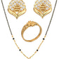AanyaCentric Gold-Polished Jewelry Combo: Elegant Short Mangalsutra, Finger Ring, and American Diamond Earrings Set