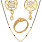 AanyaCentric Gold-Polished Jewelry Combo: Elegant Short Mangalsutra, Finger Ring, and American Diamond Earrings Set